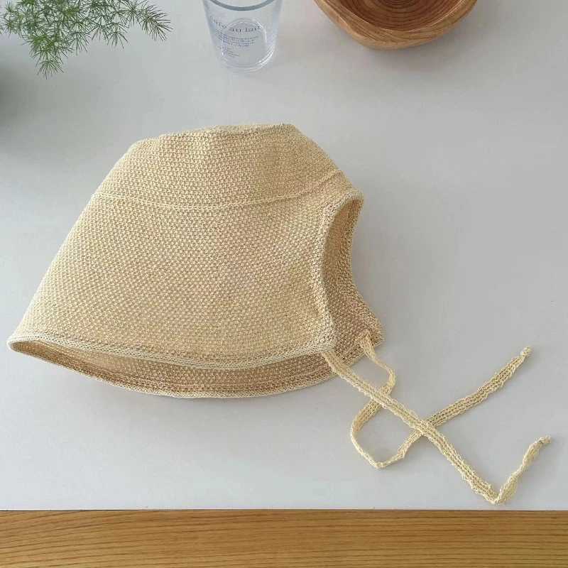 Korean Ins Solid Color Casual Versatile Cotton and Linen Loli Hat Spring and Summer French Flat Top Big Brim Bucket Hats Women W250602