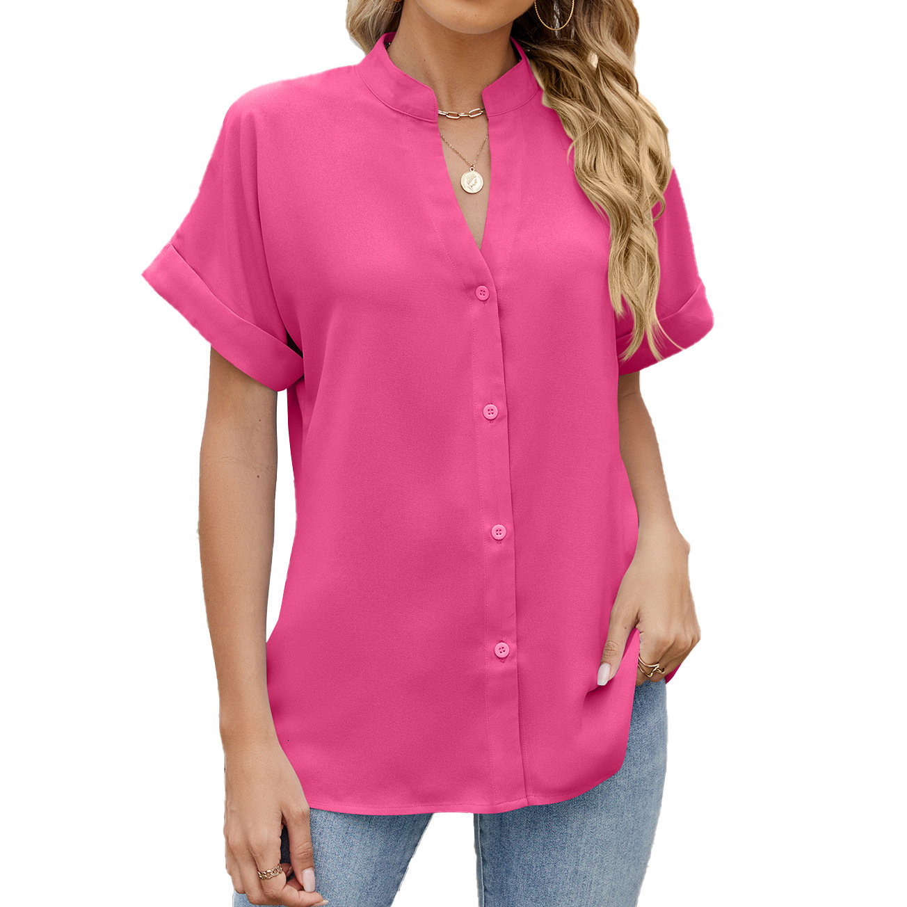 Luxury Designer Clothing Fashion 2025 Summer New Item Solid Color V-neck Loose Short Sleeved Button Up Shirt Chiffon Shirt Fashion Designer Shirt