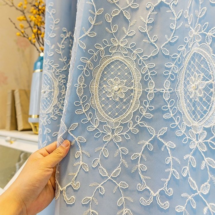 T0503 simple European style embroidery yarn one-piece finished living room bedroom atmospheric floating embroidery curtain