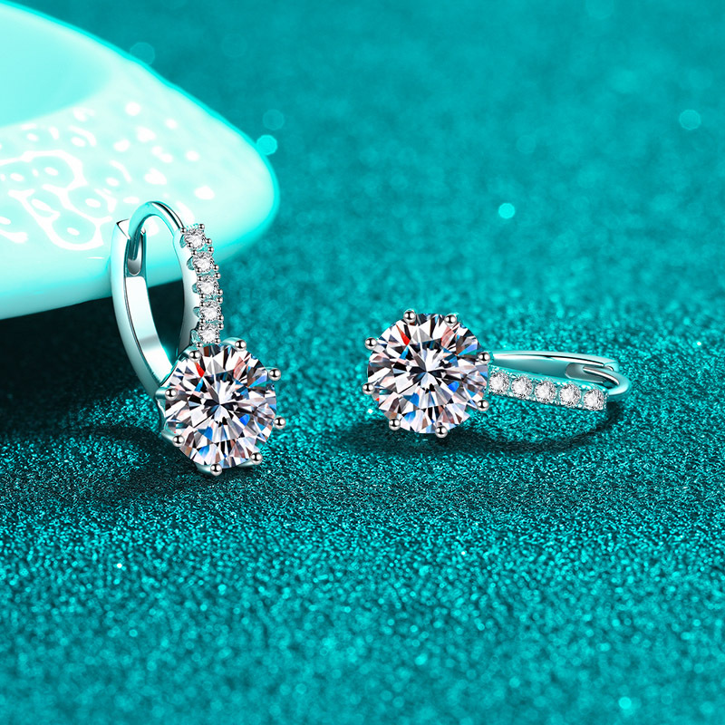 925 sterling silver Moissanite hoop earrings with PT950 platinum coating, elegant and delicate design, perfect for gifting or daily wear.