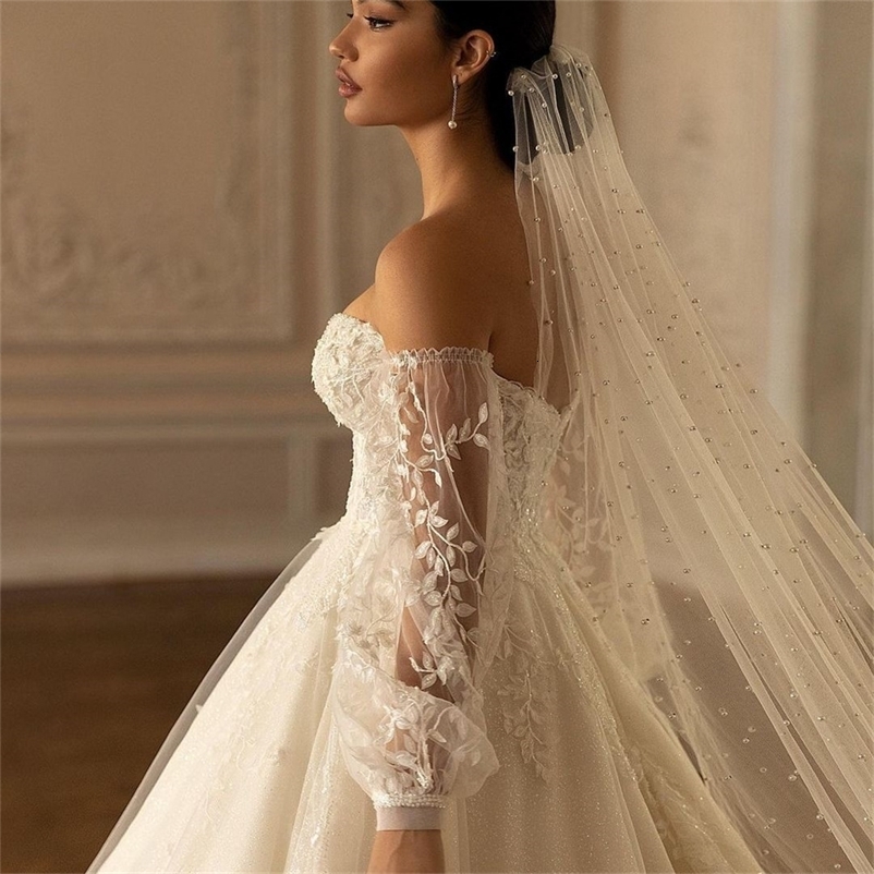 Pearls Bridal Veil Soft 1 Tier Beaded Wedding Veil for Bride Cathedral Length with Comb Wedding Accessories 250530
