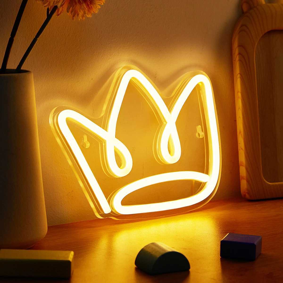 Chi-buy LED Neon Crown USB Powered Neon Signs Night Light 3D Wall Art Game Room Bedroom Living Room Decor Lamp Signs XJ250602