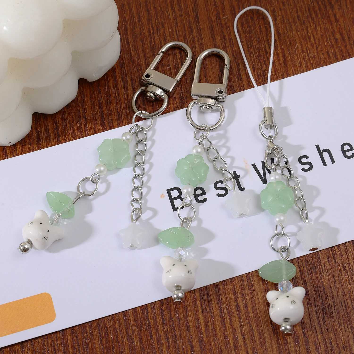 Cute Cat Keychain LuckyPhone Charms Pendant Bag fourr Key Ring Keychains Y2K Key Chains Fashion Jewelry GiftsXJ250602