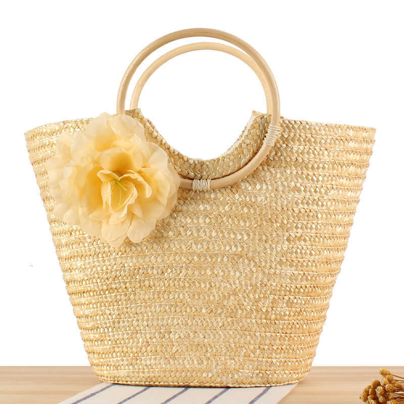 Women's handbag New Rattan Woven Handle Handmade Large Capacity Flower Handheld Straw Beach Vacation Bag