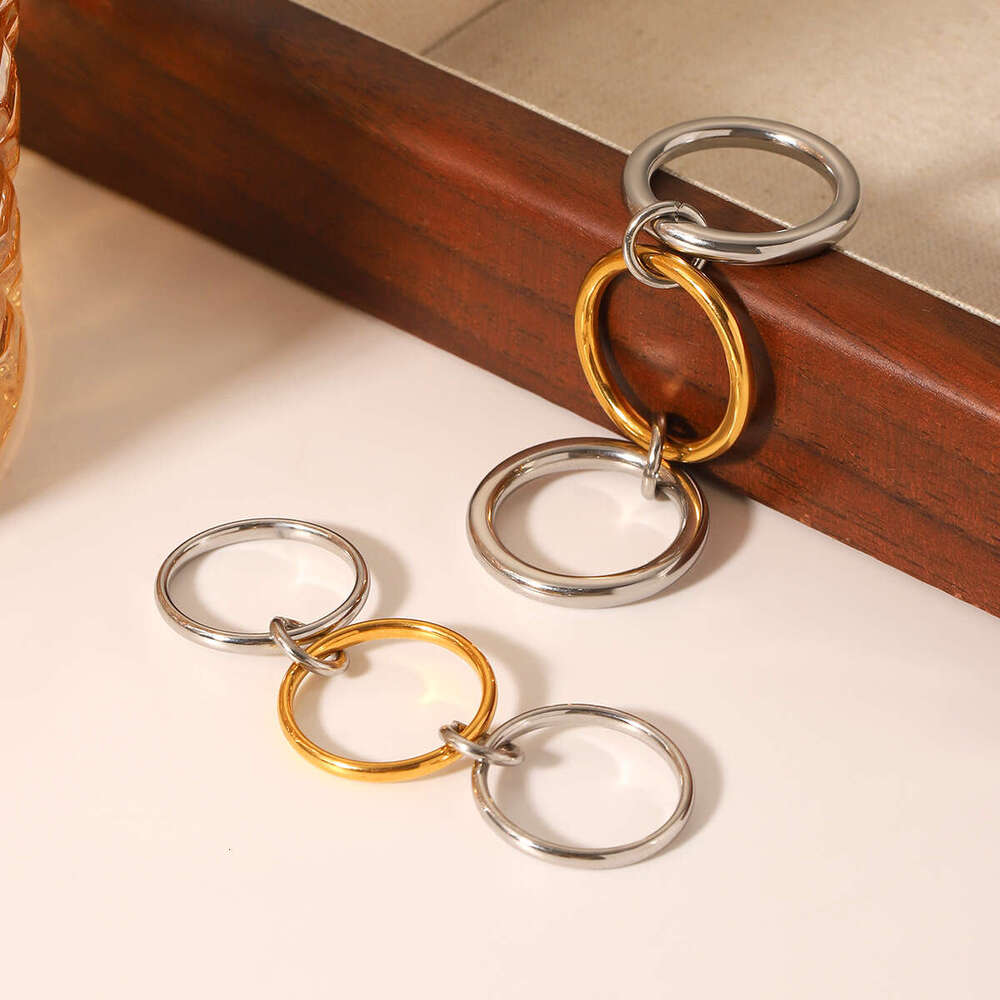 Stackable Stainless High-End Color-Block Connected Rings for Women Non-Fading Titanium Steel Jewelry