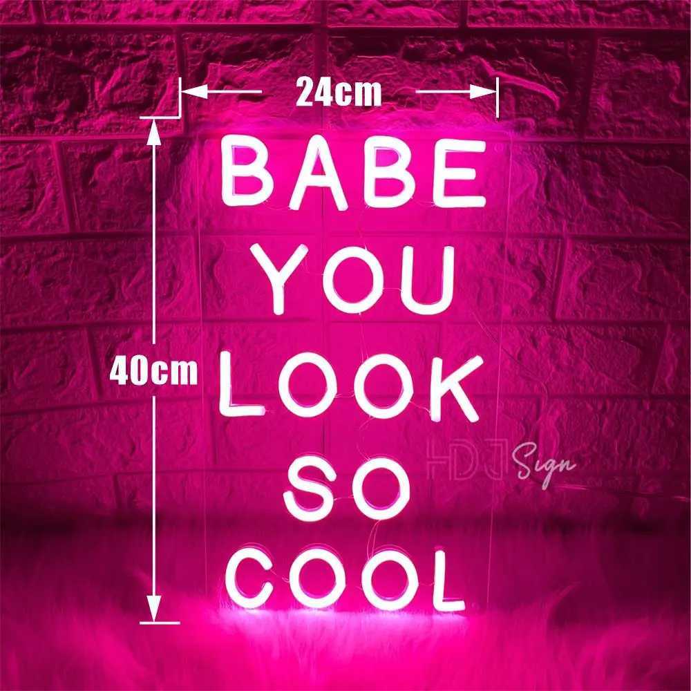 LED Neon Sign BABE YOU LOOK SO COOL Neon Light Sign Beauty Room Decor Bedroom Girl Pink Decor Wall Hanging Neon LED Sign USBXJ250602
