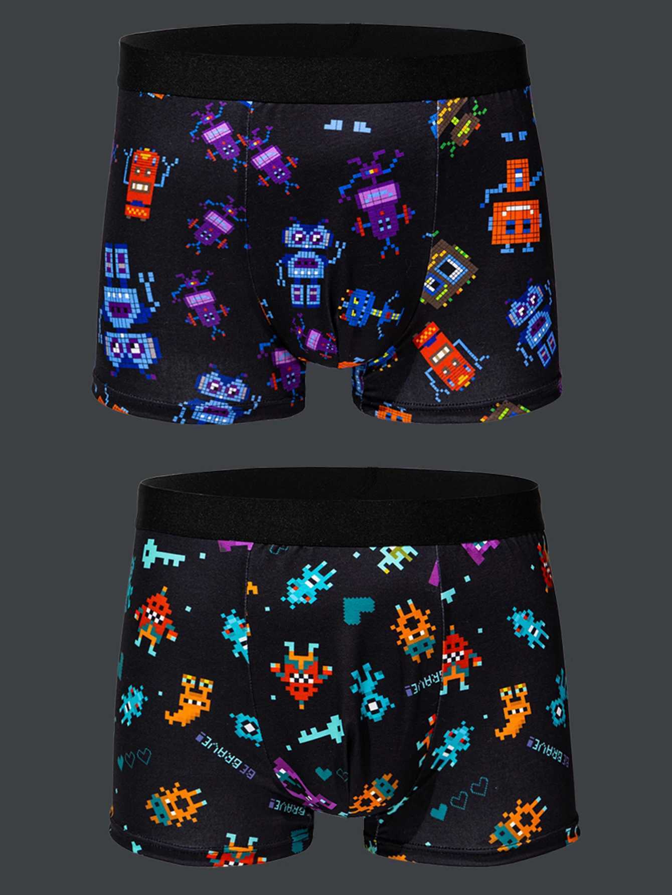 5-piece Mens Trendy Graffiti Pixel Cyberpunk Print Boxer Underwear Comfortable and Casual Fashionable Boxer W250819