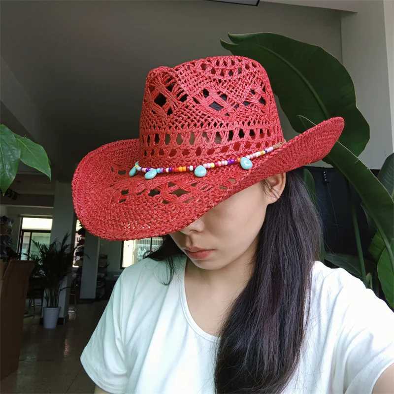 Red Cowboy Straw Hat 2025 Western Cowboy Sun Hat Spring Knight Hat Unisex Jazz Hat Summer Sombrero for Men W250602