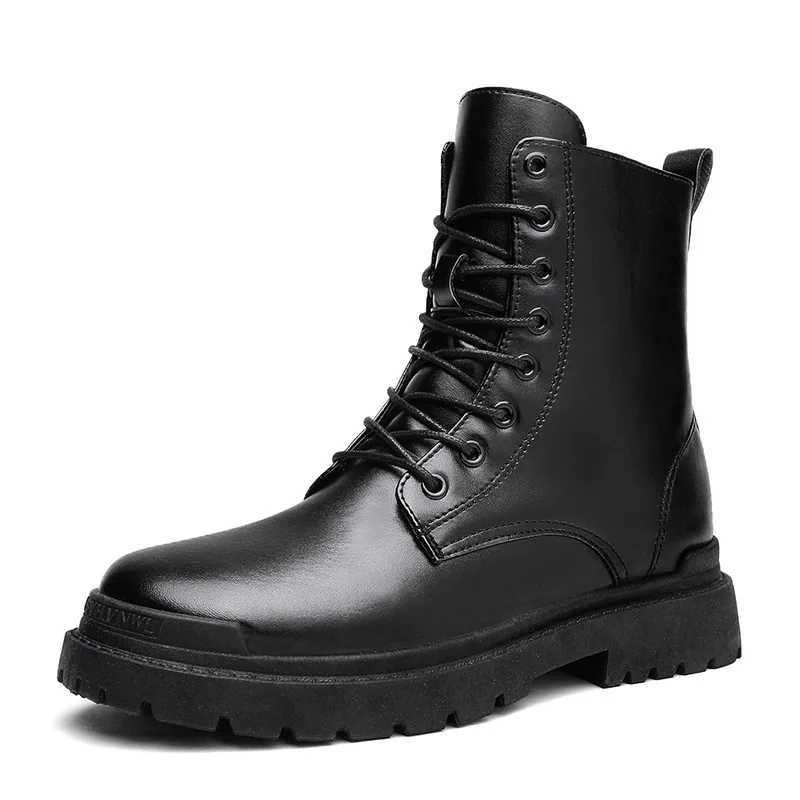 2025 Mens British-Style Chelsea Combat Boots Mid-Calf Leather Work Shoes Side Zipper Wide Fit Non-Slip Comfort Footwear for Men XJ250602