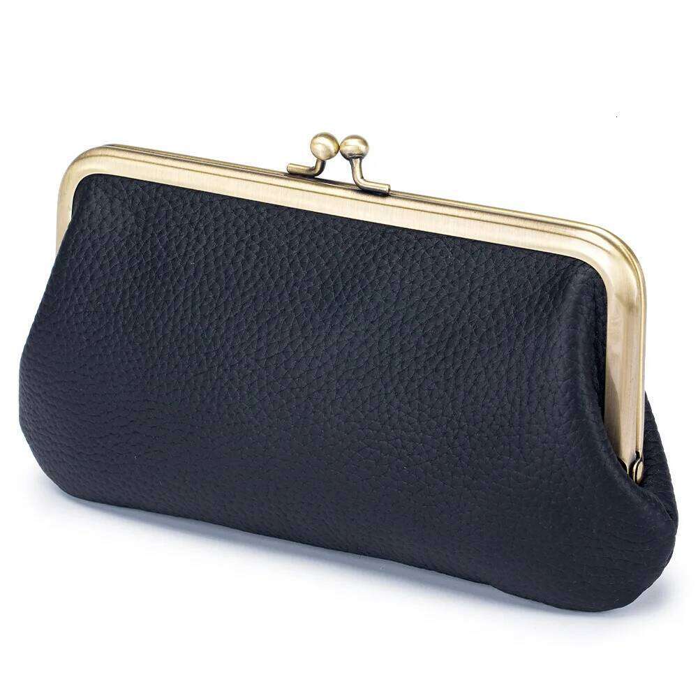 2024New Clutch Purses For Women Genuine Cow Leather Coin Purse Card Holder Fashion Casual Kiss Lock Phone Wallet Party Bag