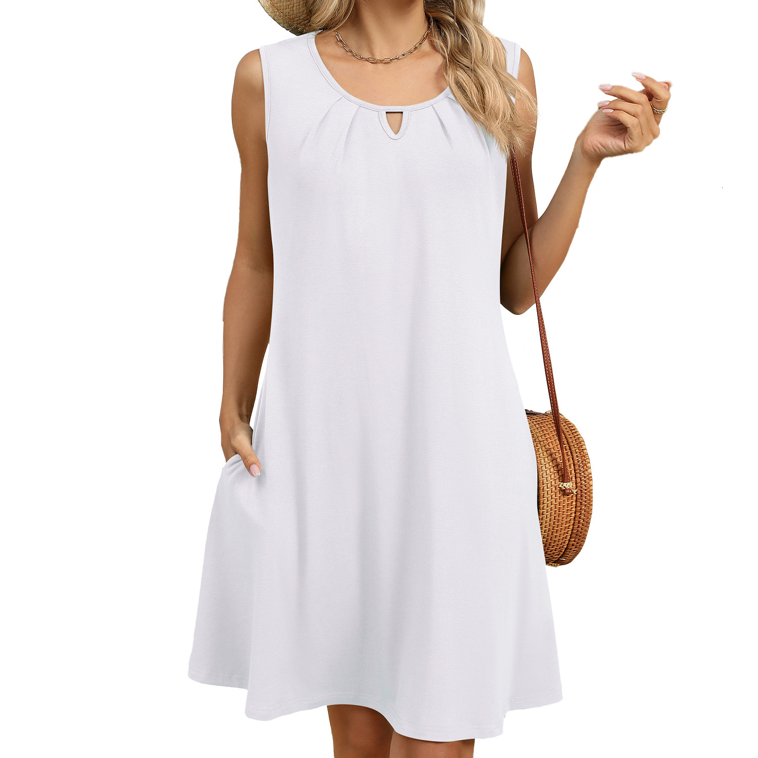 Luxury Designer Dress 2025 Summer New Solid Color Round Neck Hollow Sleeveless Dress Designer Dress