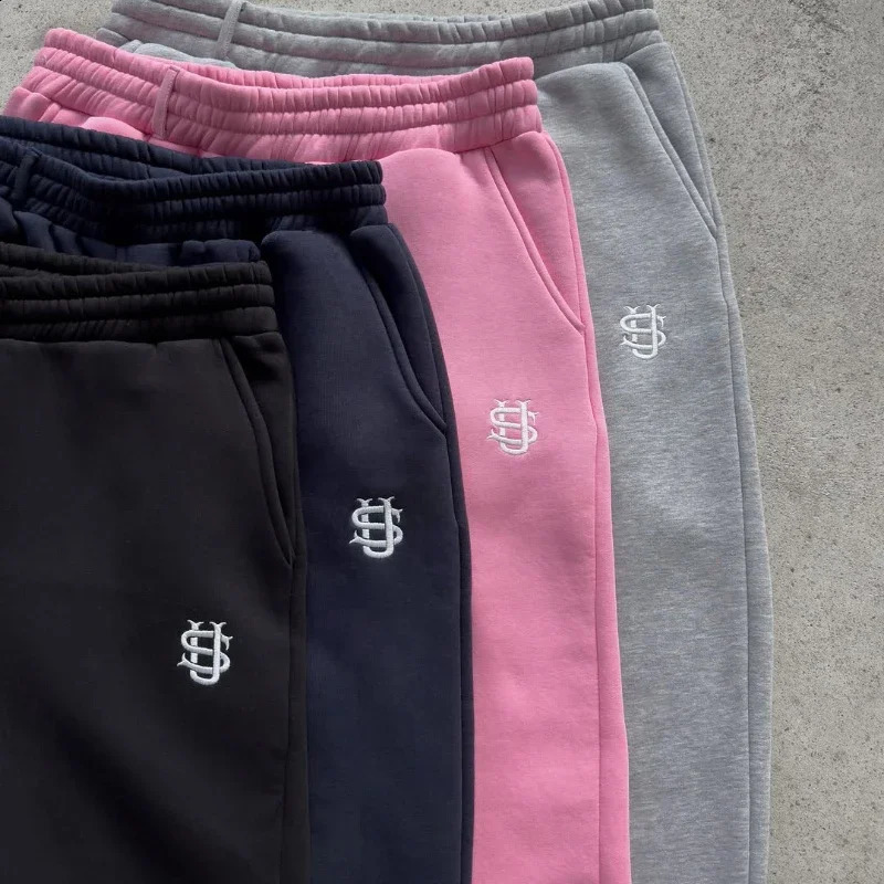 2025 Fashion Embroidery Casual Slim Pants Y2k Street Wearing Solid Color Sport Pants Men and Women Couple Straight Leg Pants 250527