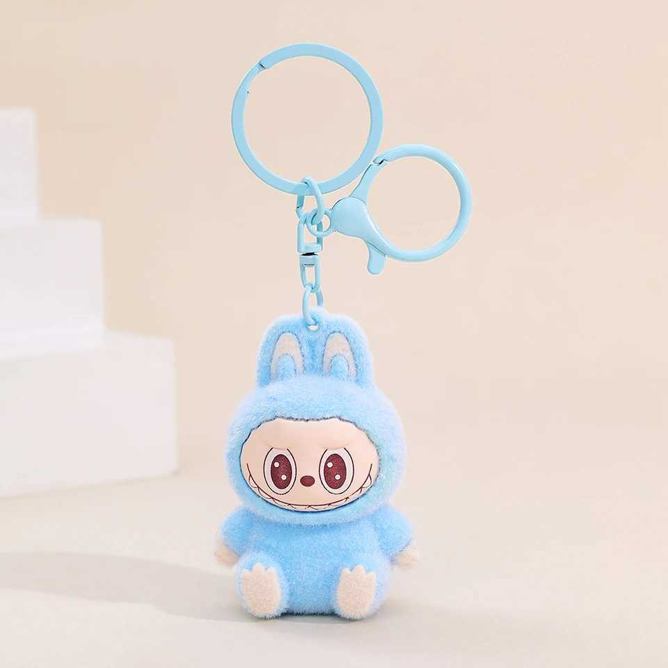Yupsk Sitting Labubu Doll Keychain External Implantation Fluff PVC Toy Bag Ornaments Charms Car Keychain Christmas Gifts XJ250602