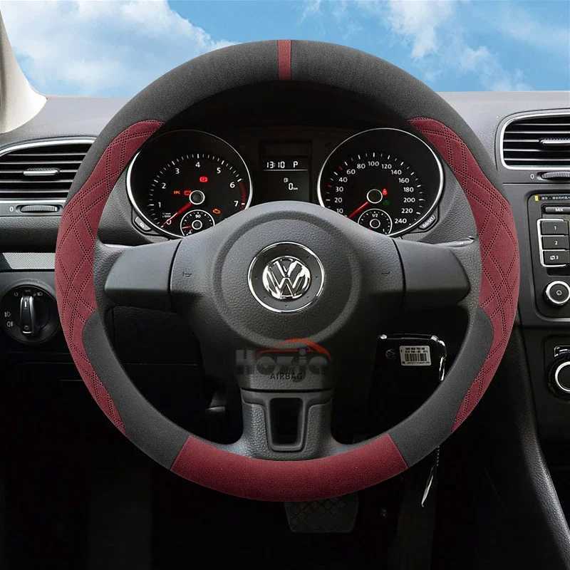 Suede Leather Car Steering Wheel Cover for Volkswagen Golf 4 5 6 MK4 Mk5 MK6 Passat B6 Tiguan Polo Touran CC Auto Accessories R250603