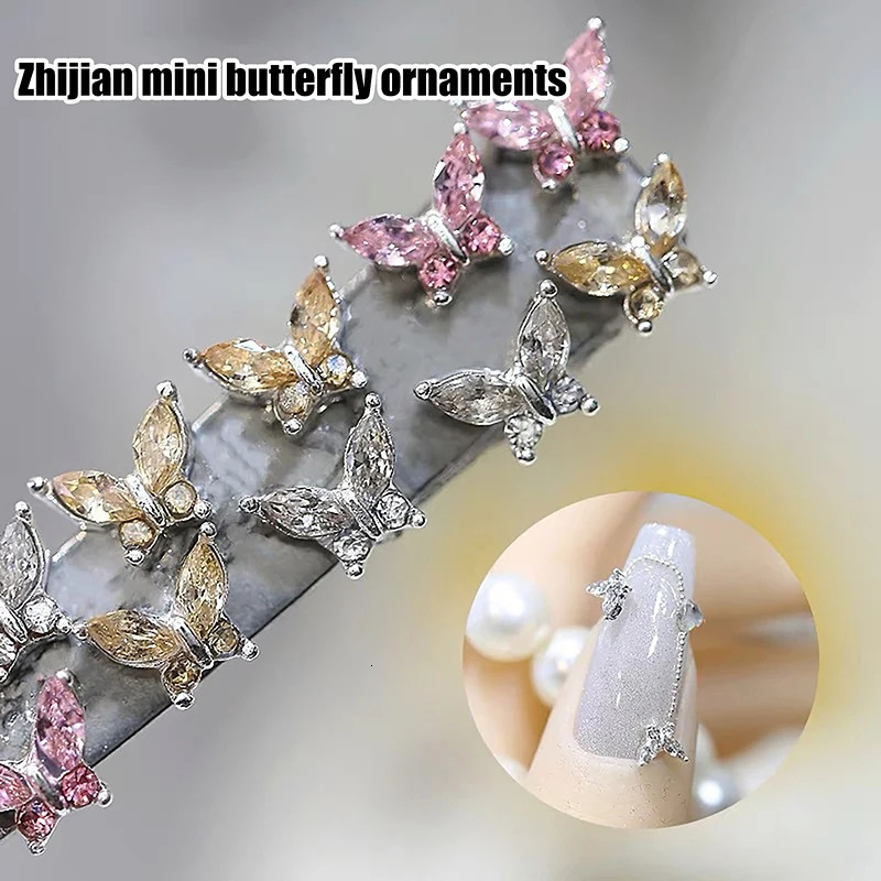 10Pcs 3D Mini 4*6MM Crystal Butterfly Nail Art Charms Jewelry Accessories Alloy Rhinestones Nails Decoration Supplies 250528