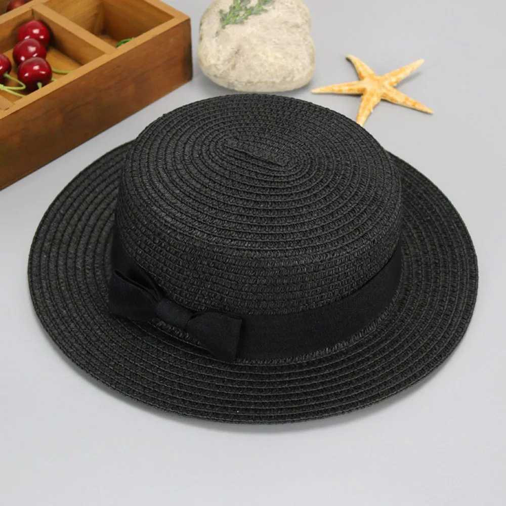 HUISHI Straw Hat Womens Summer Hat Parent-child Panama Cap Women Girls Sun Bucket Cap Beige Bowknot Bowtie Straw Beach W250602
