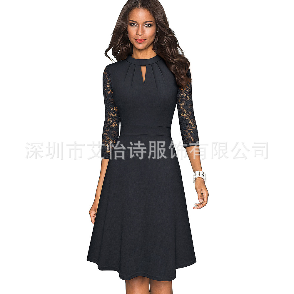 women's wear Women's Autumn Winter New 2025 Hollow Out Stand Collar OL Commuter Large Swing A-line Dress