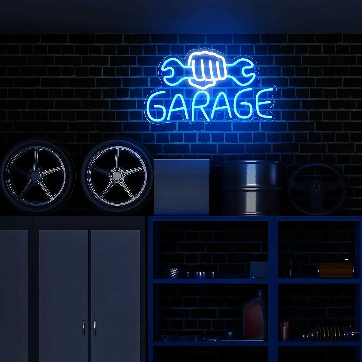 Garage White and Blue Wrench Shaped LED Neon Sign Light USB-Powered Wall Decoration for Garage Door Auto Repair Shop Ideal DecorXJ250602