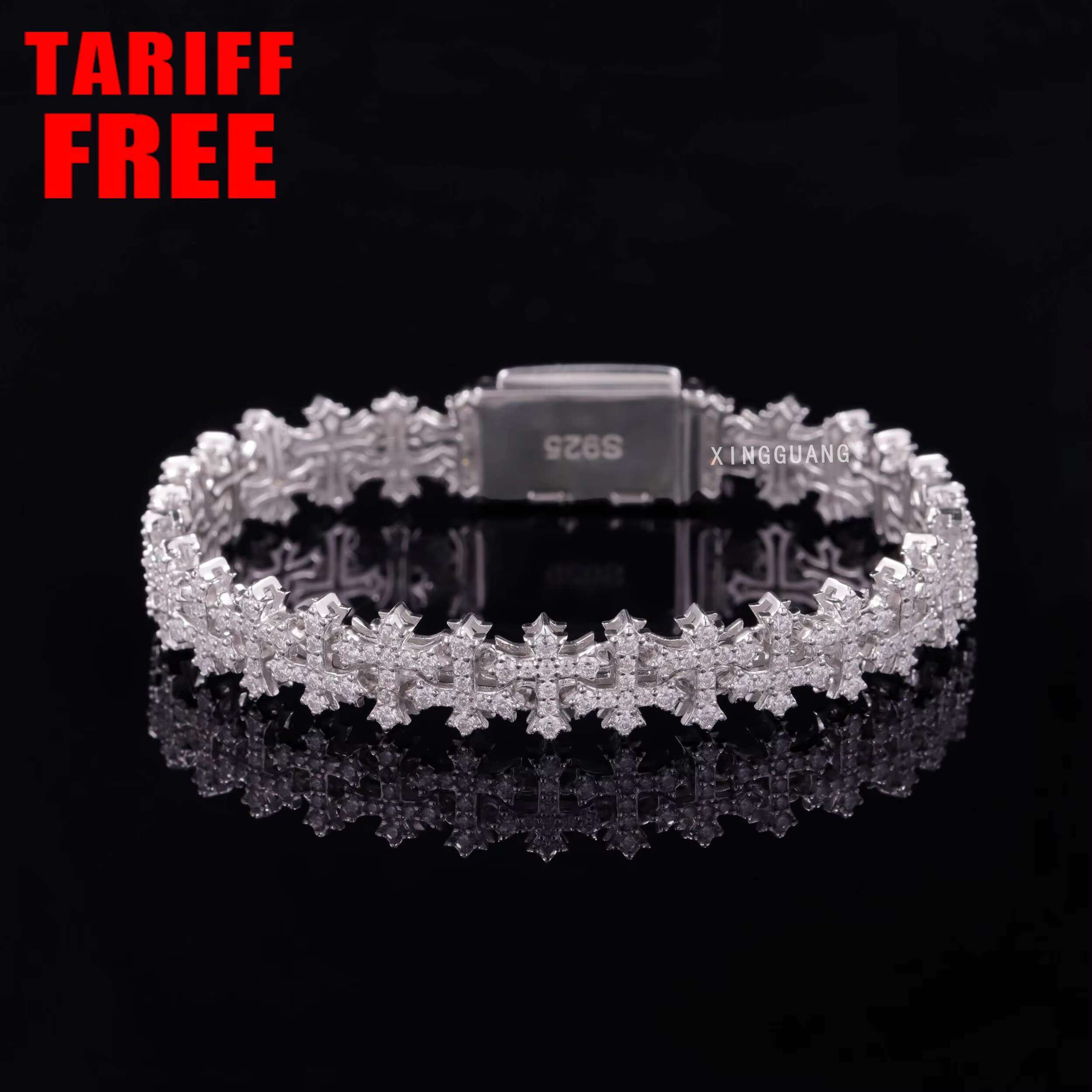 New Design 925 Sterling Silver 18K Gold Plated Cross Link Bracelets Iced Out Vvs Moissanite Full Diamond Cross Chain Bracelet