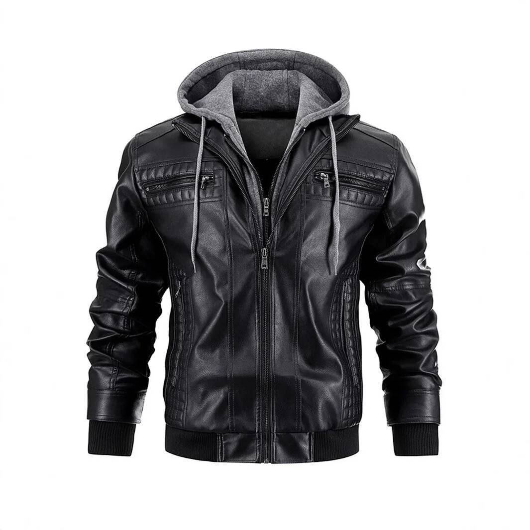 Hooded Windproof Male Street Moto Style Jackets New High Quality Blazers Men's Casual PU Leather Jacket
