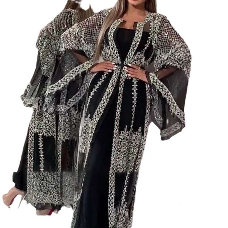 New Women's Gold Foil Flared Sexy Long Dress With Cape For Banquet Evening Gown B5 B9