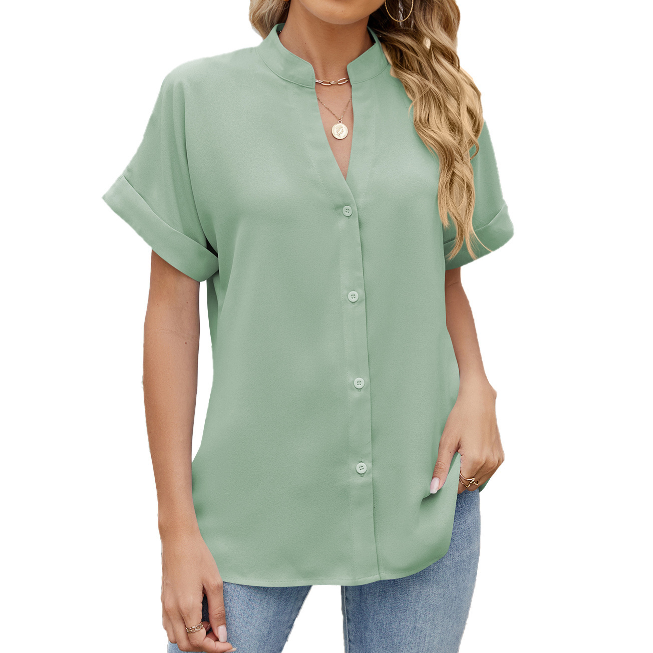 Luxury Designer Clothing Fashion 2025 Summer New Item Solid Color V-neck Loose Short Sleeved Button Up Shirt Chiffon Shirt Fashion Designer Shirt