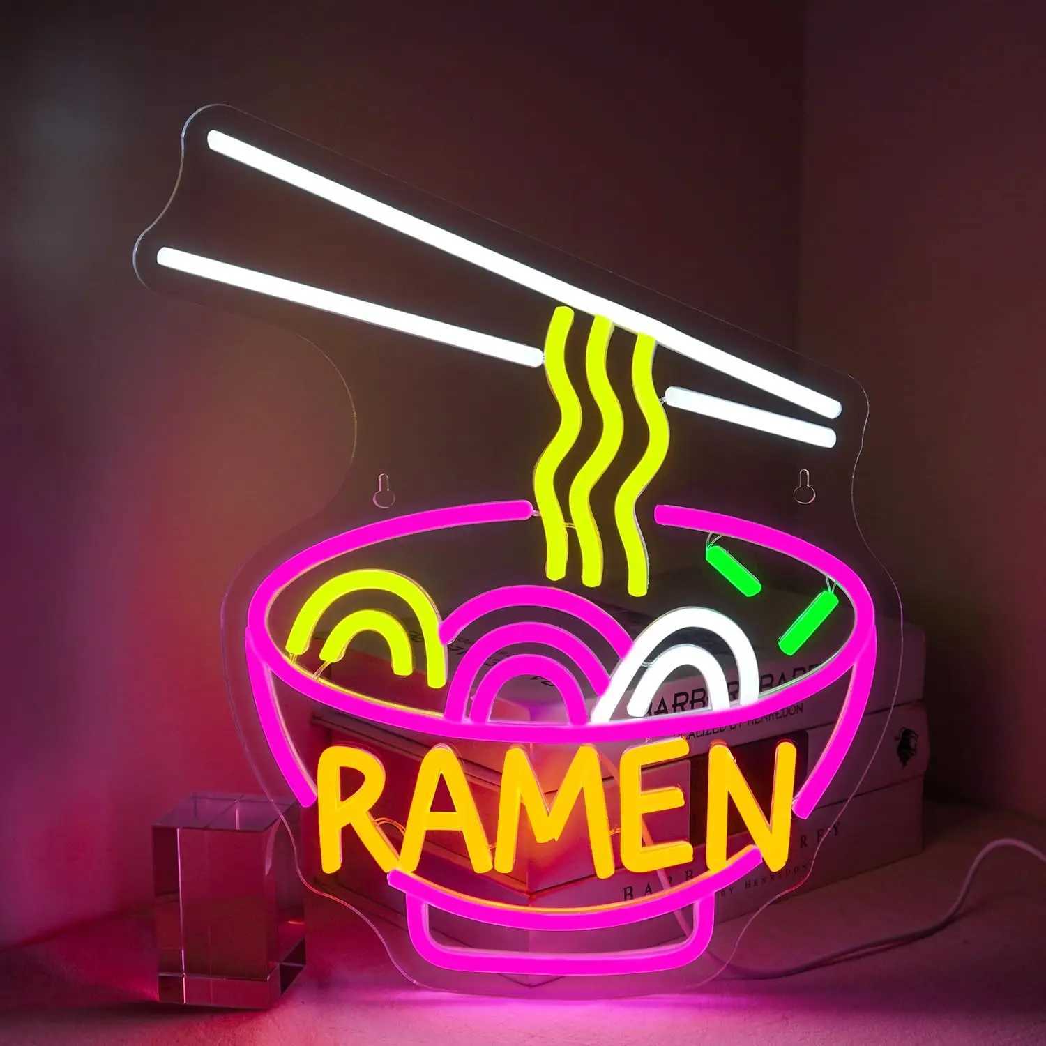 Ramen Neon Sign for Wall Decor Lucky Cat Noodles LED Lights Home Party Noodles Food Store Room Decoration Item Art LampXJ250602