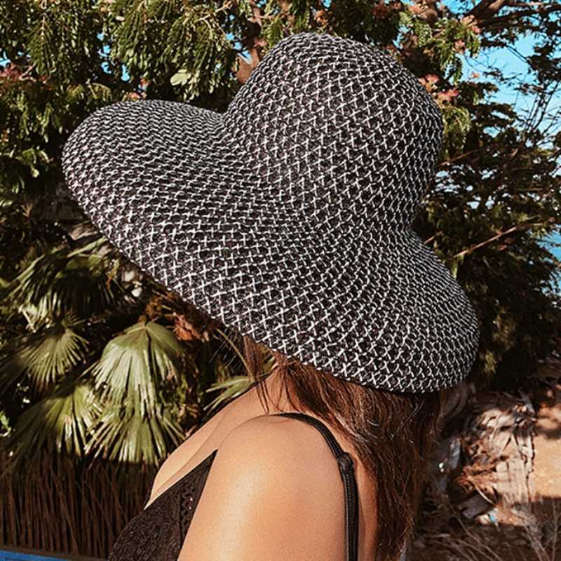 HT3072 New Summer Hat Women Vintage Wide Brim Sun Hat Female Dome Beach Cap Lady Breathable Straw Hat Women Patchwork Beach Hat W250602