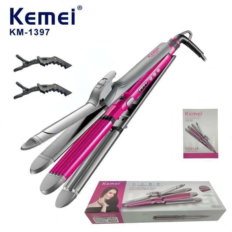 Kemei KM-1397 Multi-functional 3-in-1 Hair Straightener Straightening, Curling, and Crimping Professional Styling Iron