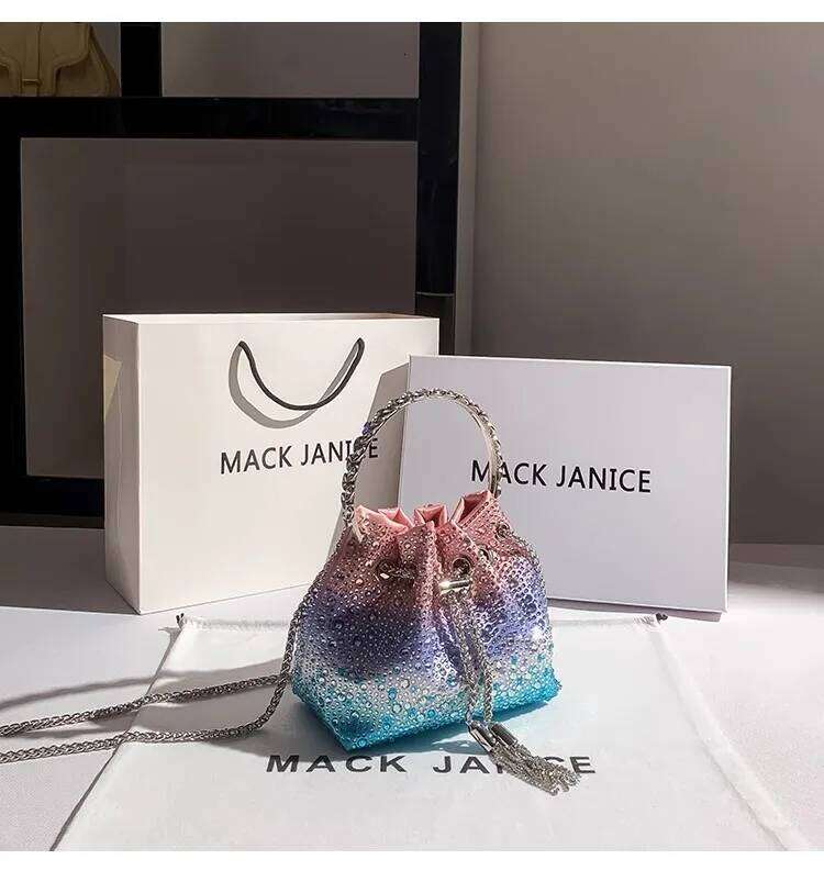 Crystal Shiny Dia Evening Satin Bucket High Quality Women's Handbag Wedding Party Clutch Purse Crossbody Bag