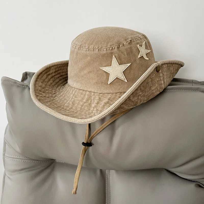 Cute Star Pink Bucket Hats for Women Summer Outdoor Camping Sunscreen Western Cowboy Hat Korean Versatile Hiking Caps for Men W250602