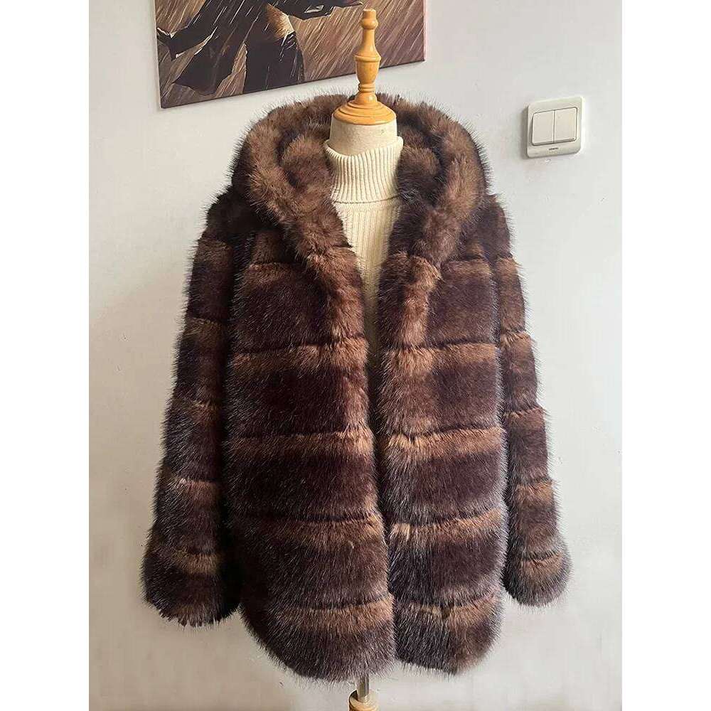 2025New Faux Coat, Long Overcoat with Hood for Women Winter Warm Hoodie Outerwear Plush Jacket Artificial Fur Coat