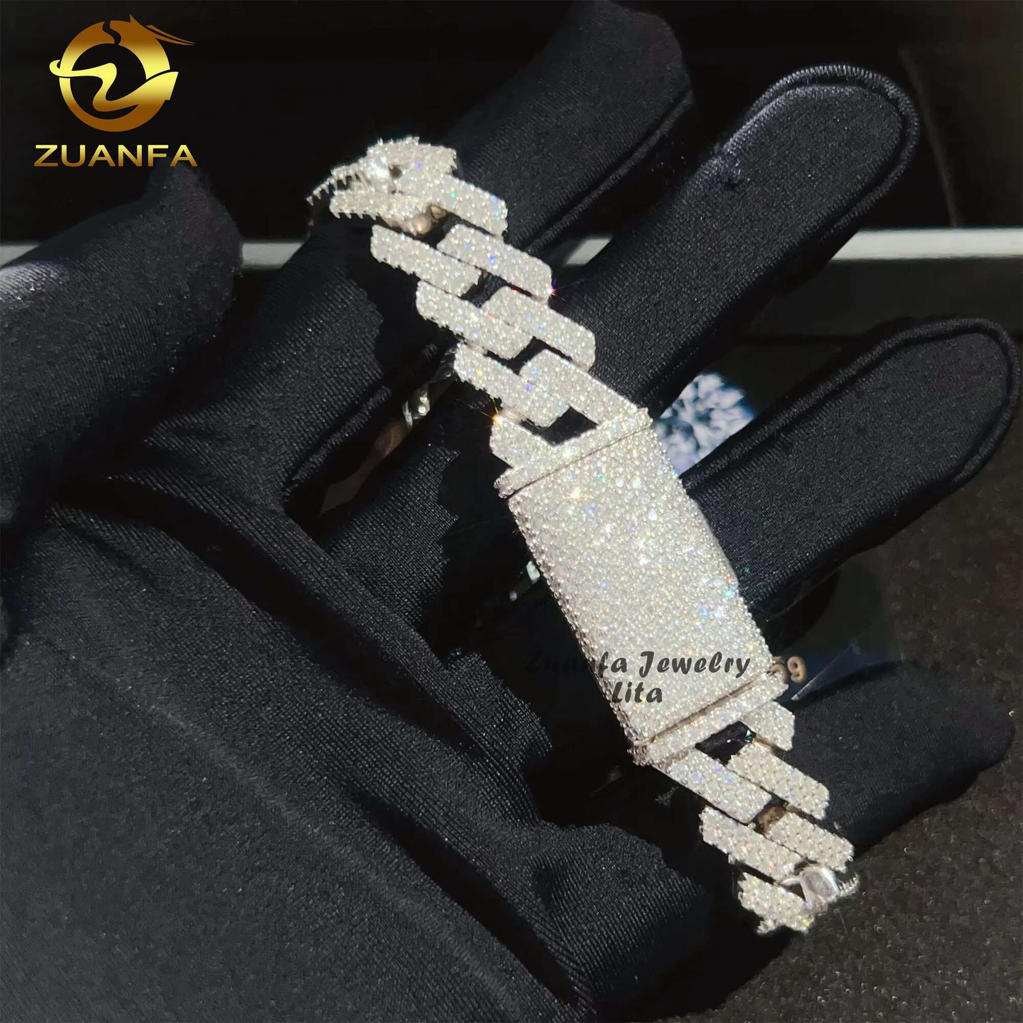 Hot Selling Diamond 14mm Hip Hop 925 Sterling Silver Straight Moissanite Cuban Link Bracelet