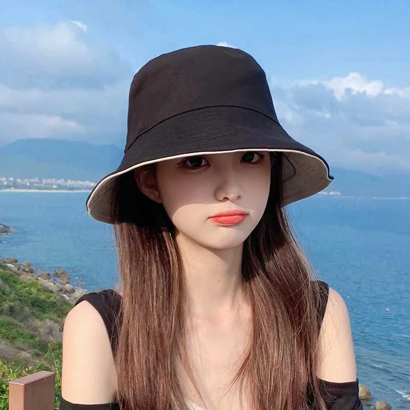 Women Summer Bucket Hats Men Solid Color Sunscreen Two-Sided Hat Children Personality Outdoor Leisure Sunshade Cap Fisherman Cap W250602