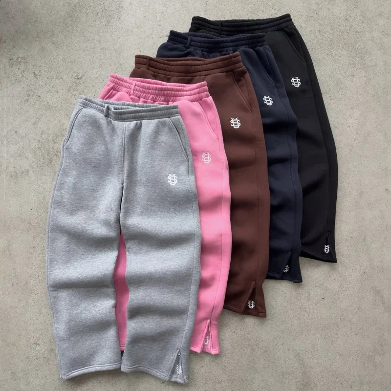 2025 Fashion Embroidery Casual Slim Pants Y2k Street Wearing Solid Color Sport Pants Men and Women Couple Straight Leg Pants 250527