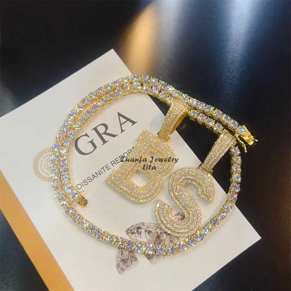 Fine Jewelry Custom Pendant Iced Out VVS Moissanite Diamond Pendant Hip Hop Gold Plated 925 Sterling Silver Letter Pendant Men