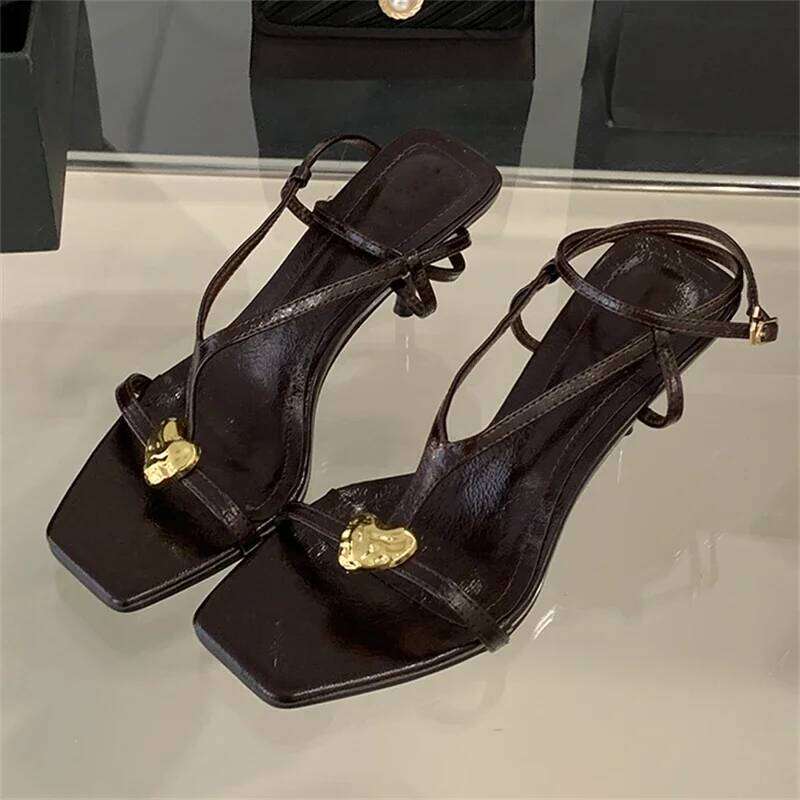 Summer Fashion Metal Buckle Narrow Sandals Women Band Open Toe Thin Low Heel Gladiator Party Shoes Zapatos De Mujer