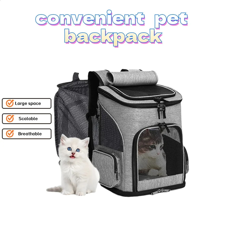 Breathable Pet Cat Backpack Foldable Pet Transport Travel Bag Expandable Large Capacity Creative for Cats Dogs#S 250526