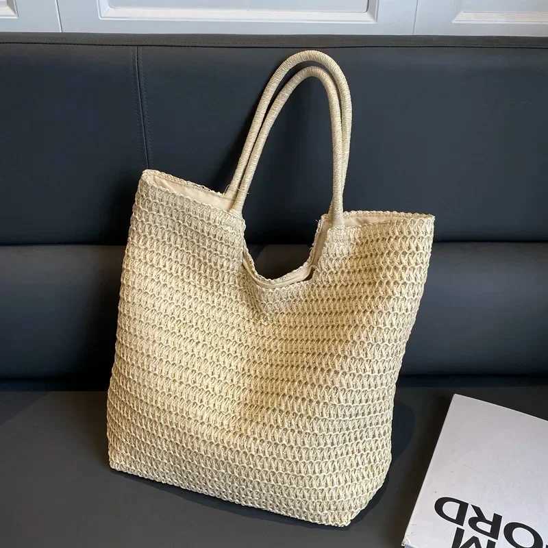 Women Summer Beach Handmade Rattan Woven Shoulder Bags Large Capacity Str Bag Bohemian Casual Travel Handbag Totes Y250603