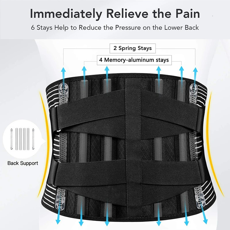 Back Lumbar Support Belt Men Spine Decompression Waist Trainer Adjustable Back Brace for Lower Back Pain Relief with 6 Stays 250528