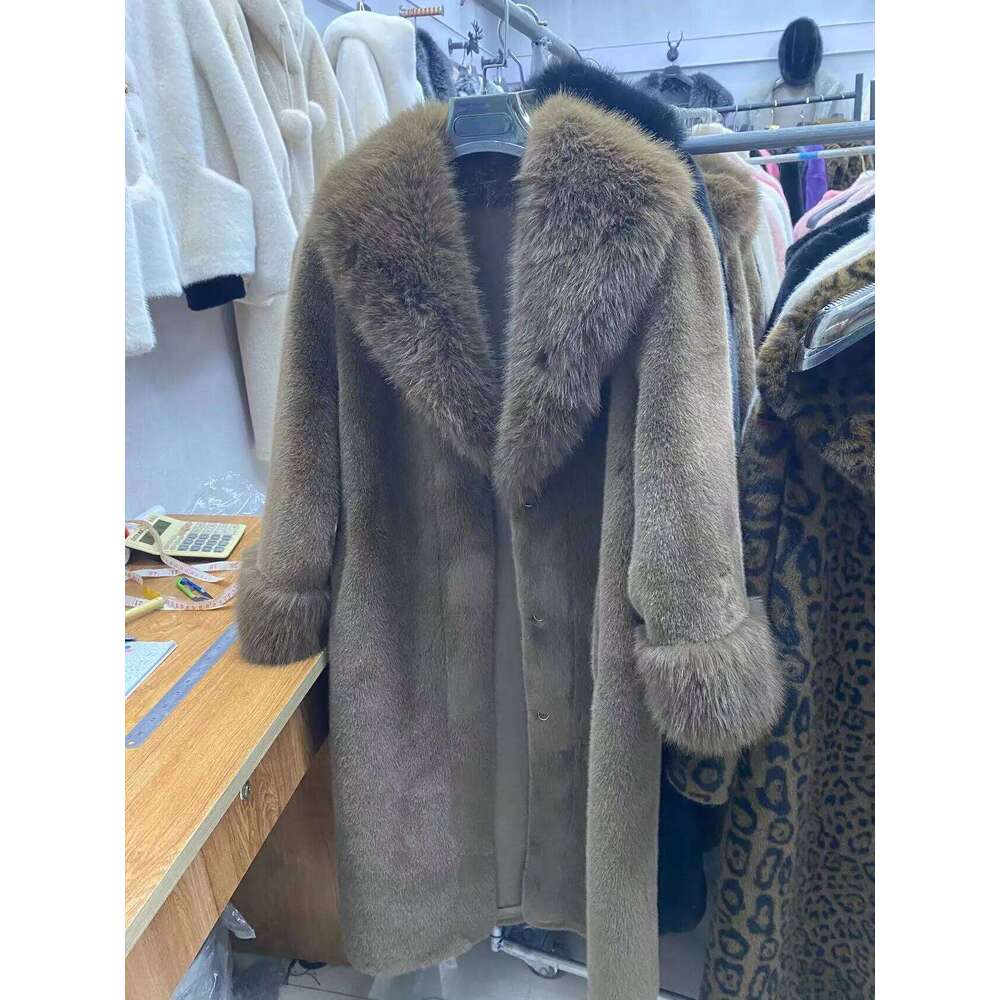 Winter women fake long with belt warm faux fashion 2024 new mink fur coat