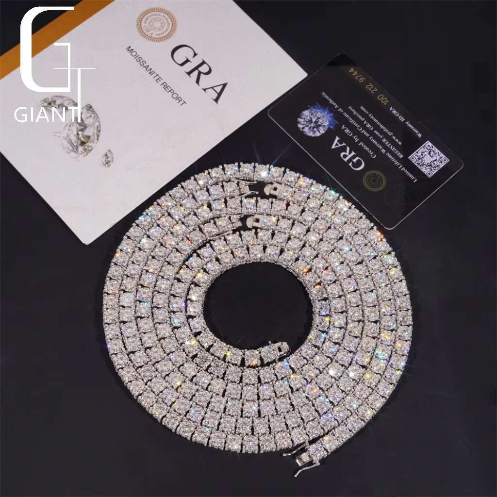Hip Hop Fully Iced Out Double Sides 925 Sterling Silver VVS1 5mm 6.5mm Moissanite Diamond Cluster Tennis Chain Bracelet
