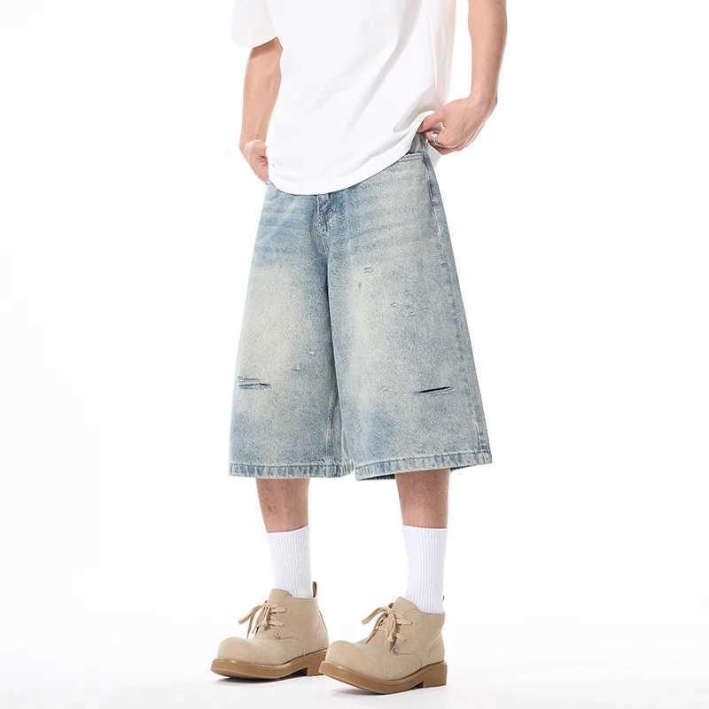 New Summer Loose Denim Shorts Men Y2k Oversize Fashion Washing Ripped Mens Shorts Streetwear Vintage Baggy Hole Short Jeans T250603