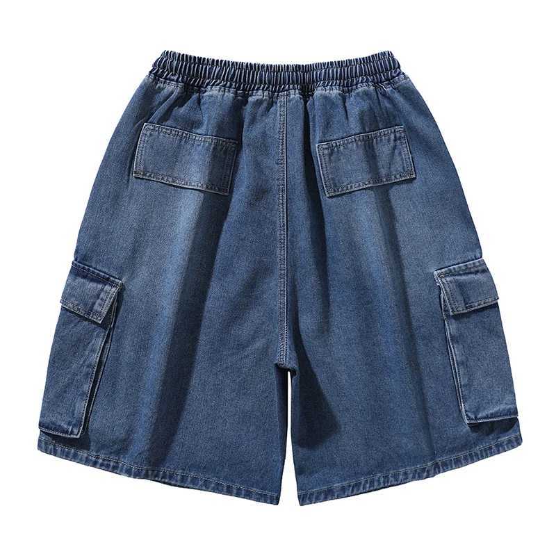 Summer Mens Cargo Denim Shorts Loose Retro Wide-leg Streetwear Fashion Pocket Design Korean Elastic Waist Short Jeans T250603