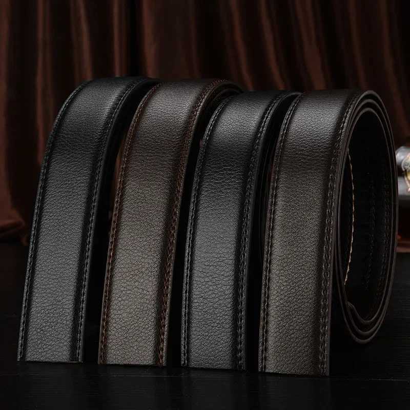 3cm 3.5cm New Fashionable Good Quality Luxury Genuine Leather No Buckle Belt Business Mens Automatic Buckle Cowhide Waist bandXJ250602