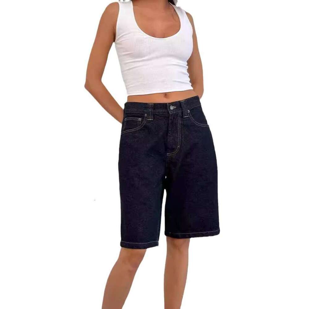 Loose Non-Stretch Denim Mid-Length For Women, Cropped Pants B5