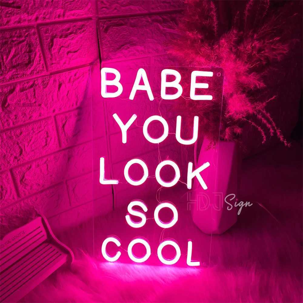 LED Neon Sign BABE YOU LOOK SO COOL Neon Light Sign Beauty Room Decor Bedroom Girl Pink Decor Wall Hanging Neon LED Sign USBXJ250602