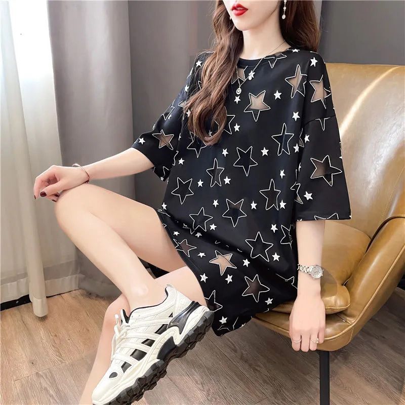 2025 new spring and summer women's T-shirt new hollow print design women's short sleeved T-shirt loose summer new Korean fashion designer yo