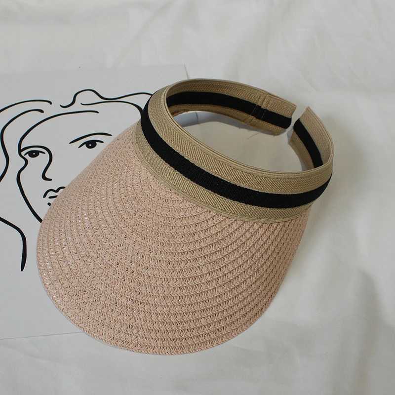 Korean Sun Visor Hat Women Summer Beach Sun Hat Empty Top Straw Hats For Women Anti-UV Chapeau W250602
