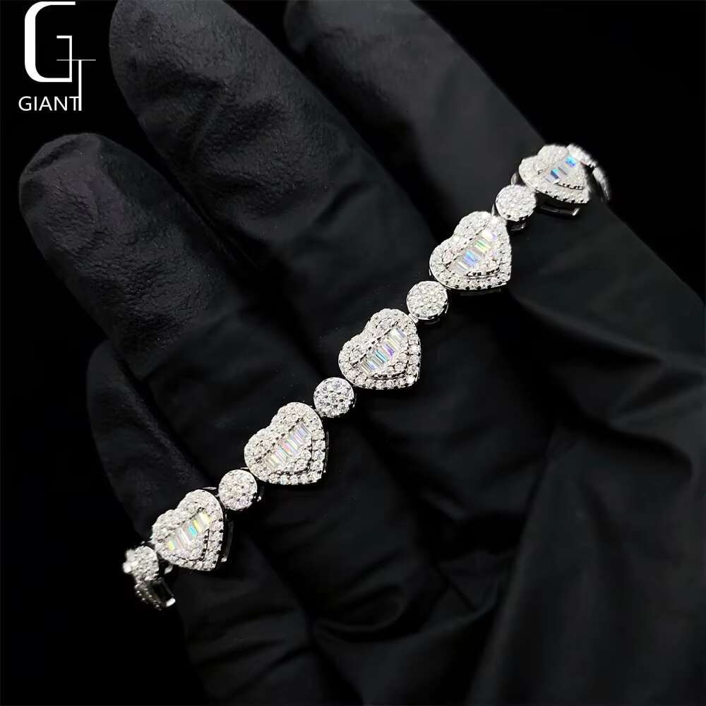 NEW DESIGN HEART SHAPE Moissanite Charm Bracelets Hip Hop Fine Jewelry 925 Silver Diamond Bracelets